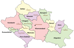 Location of Selseleh County in Lorestan province (top, purple)