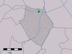 O centro da cidade (verde escuro) e o distrito estatístico (verde claro) de Kolhorn no antigo município de Niedorp.