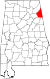 Harta statului Alabama indicând comitatul Cherokee