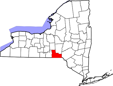 Location of Broome County in New York Map of New York highlighting Broome County.svg
