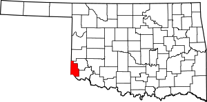 Map of Oklahoma highlighting Harmon County