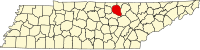 Map of Tennessee highlighting Overton County