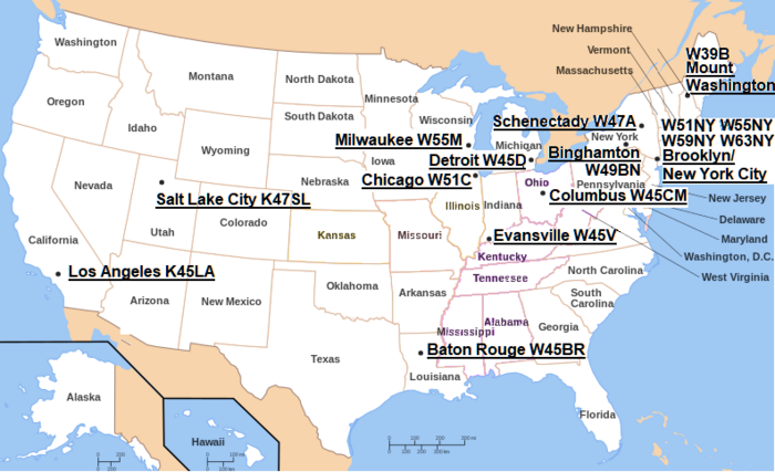 Map of the first 15 commercial FM stations, authorized by the Federal Communications Commission on October 31, 1940. These stations were primarily located in the eastern half of the U.S. Map of the first 15 commercial FM stations authorized by the Federal Communications Commission on October 31, 1940.png