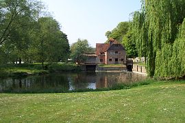 The watermill seen from the lawns of the house