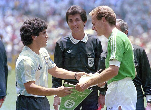 Argentina captain Diego Maradona and West Germany captain Karl-Heinz Rummenigge.