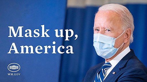 White House mask mandate image featuring Joe Biden wearing a mask. Public Domain.