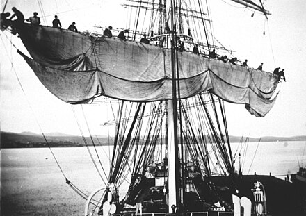 Attache de la grand-voile en 1910 du trois-mâts barque Medway (1902)
