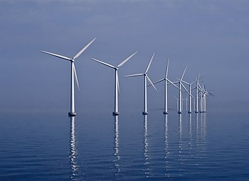 View of the offshore wind farm at Middelgrunden, near Copenhagen
