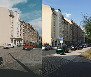 Moritzburger Straße 53-67 in Dresden in den Jahren 1994 und 2018