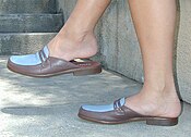 Woman's loafer style mules with a flat heel