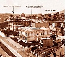 Portion of the April 1878 panoramic photograph of San Francisco by Eadweard Muybridge showing the spite fence constructed by Charles Crocker Muybridge SF pan 1878 portion showing spite fence.jpg