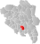 Gjøvik markert med rødt på fylkeskartet