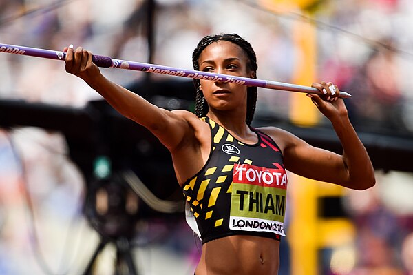 Gold medalist Nafissatou Thiam during the javelin throw