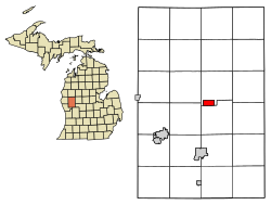 Newaygo County Michigan Incorporated and Unincorporated areas White Cloud Highlighted.svg