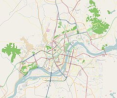 Mapa konturowa Pjongjangu, w centrum znajduje się punkt z opisem „Hotel Ryugyŏng”
