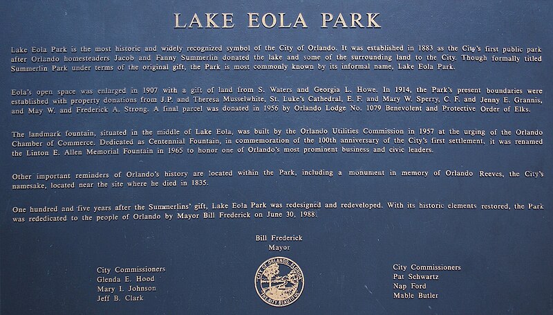 File:Orlando Lake Eola Park plaque01.jpg