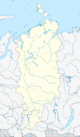 Mapa konturowa Kraju Krasnojarskiego, na dole znajduje się punkt z opisem „Krasnojarsk”