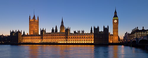 Vista nocturna del Palacio de Westminster