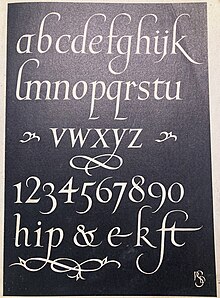 Lettering manual by Percy Delf Smith Percy Delf Smith Civic and Memorial Lettering italic lower case alphabet.jpg