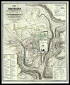 English: Plan of Jerusalem based on Aldrich and Symonds and on the historian Josephus Flavius. Includes list of important places and buildings in the old city, by Zimpel, 1853. עברית: מפת ירושלים המבוססת על מפת אלדריץ' וסימונדס, ועל יוספוס. כולל מקרא המפרט את האתרים והבניינים החשובים ברבעים השונים. מאת זימפל, 1853. Dimensions:600x497 mm Click to enlarge.