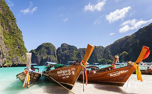 Long-tail boats in Maya Beach (famous thank to the film "The Beach"), Ko Phi Phi, Thailand