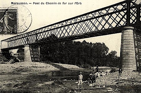Maraussan / Lignan-sur-Orb : Le pont de Tabarka dans les années 1920.