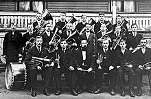 Pori Worker's Society Brass Band in the 1920s in Pori, Finland Porin Tyovaenyhdistyksen soittokunta.jpg