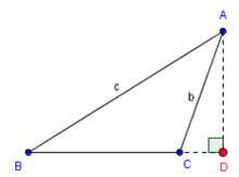 The altitude from A intersects the extended base at D (a point outside the triangle). Projection formula (3).png