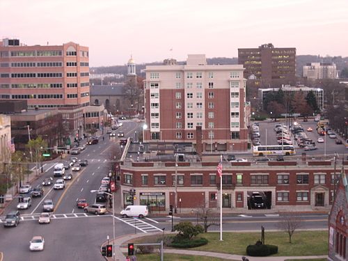 Quincy Center as seen from the intersection of Adams Street and Hancock Street