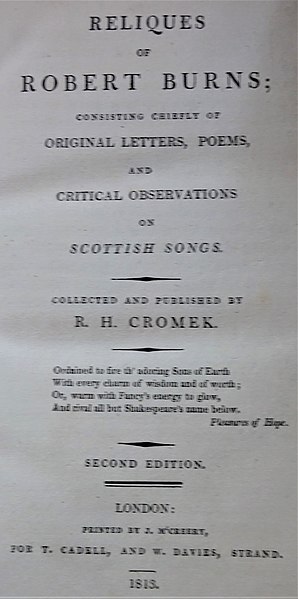 File:Reliques of Robert Burns, Title Page, R.H.Cromek. 1813.jpg