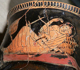 Лира-хелис, изображённая на ритоне, около 475 г. до н. э.