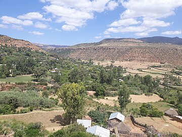 Rubaksa in a dry limestone environment in north Ethiopia is an oasis thanks to the existence of karstic springs