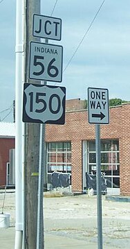 Signs for SR 56/US 150 in Paoli, seen from SR 37. SR 56 and US 150 in Paoli.jpg