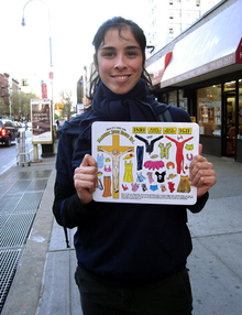 Sarah Silverman holding the magnets Sarah Silverman with the Jesus Dress Up magnet set.png