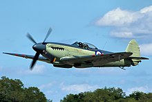 Supermarine Seafire F Mk XVII, in the markings of 767 NAS, of the type used by 759 NAS Seafire - RIAT 2015 (20592827530).jpg