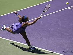 Serena Williams at the Sony Ericsson Open. Serena stretch.jpg