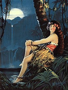 "South Sea Island idyll" by Henry Hintermeister based on Gilda Gray in Aloma of the South Seas in the 1920s South Sea Island idyll by Henry Hintermeister, showing Gilda Grey.jpg