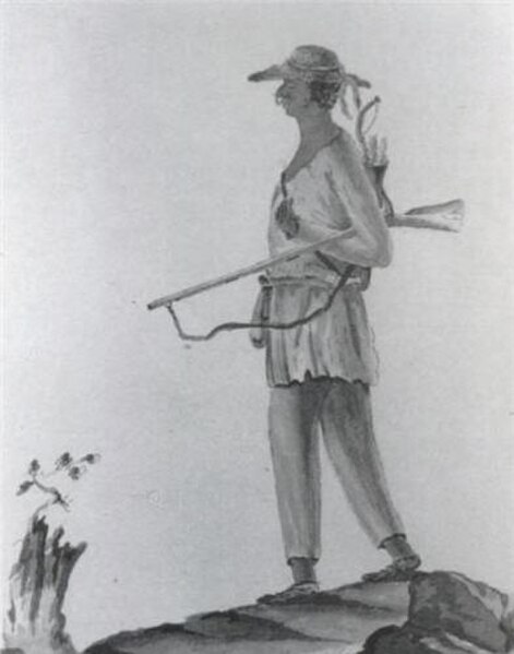 1778 drawing showing a Stockbridge Mohican Indian patriot soldier with the Stockbridge Militia in Stockbridge, Massachusetts, taken from Hessian offic