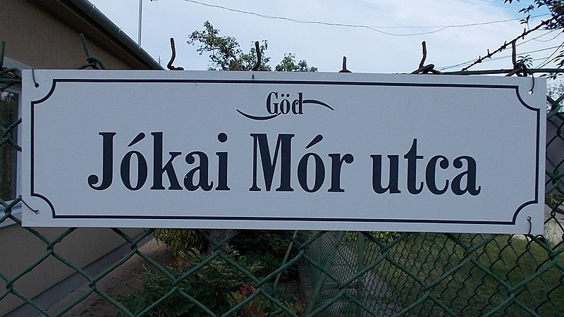 File:Street sign, Jókai Mór Street, 2020 Göd.jpg