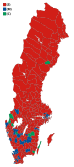 Voturi pe municipalitate. Municipalitățile sunt reprezentate prin culoarea partidului care a primit cele mai multe voturi.