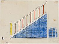 Color design of staircase. 1921. pencil, India ink and gouache on transparent paper. 21.5 × 29.5 cm (8.4 × 11.6 in). Drachten, Museum Drachten.