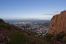 View from Castle Hill towards the Townsville Port Townsville from castle hill lookout near sunset.jpg