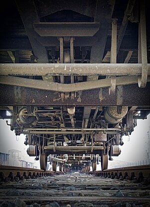 Beneath a freight train