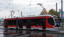 71-923 (Bogatyr) in Saint Petersburg Tram 71-923 0201 on route 100.jpg