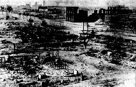 Residential block burned down. Tulsaraceriot1921-residentialblocksburneddown.jpg