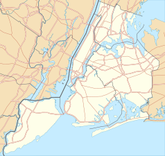 Mapa konturowa Nowego Jorku, w centrum znajduje się punkt z opisem „Uniwersytet Nowojorski”