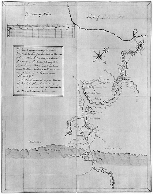 A map of the upper Ohio River and surrounding area drawn by Washington during or after his 1753 expedition