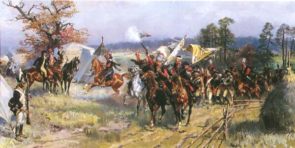 Scene after the battle of Zieleńce 1792, Polish withdrawal; painting by Wojciech Kossak