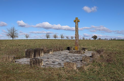 Sandstone cross (1651), so-called "Fürstenkreuz", on a hill near Zemmer, Germany.