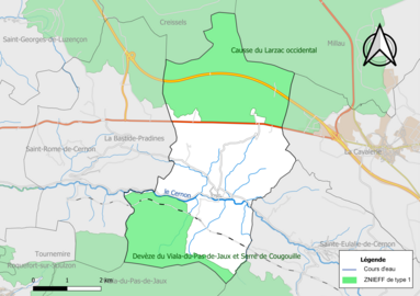 Carte des ZNIEFF de type 1 de la commune.